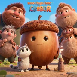 round antropomorphic acorn and his cat friend in world adventure movie, cerebri mie poster, by nuri iyem, james gurney, james jean, greg rutkowski, anato finnstark. pixar. hyper detailed, 5 0 mm, award winning photography, perfect faces