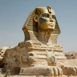 a scene of the beautiful intricate epic futuristic cybernetic sphinx from a distance, hyper detailed, cinematic lighting
