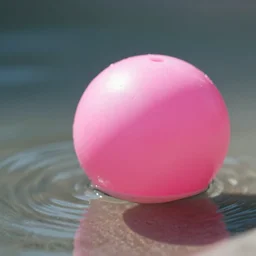 pink ball after water, real photo, very detailed, volumetric light