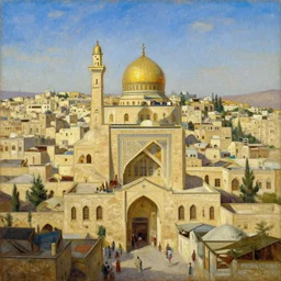 High-Quality orientalist painting of Damascus, oil on canvas.
