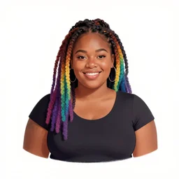 a drawing of a [ stout buff woman with rainbow locs smiling [ ], a character portrait by lois van baarle!! trending on artstation, funk art, deviantart hd, digital illustration, afrofuturism, iridescent, art on instagram