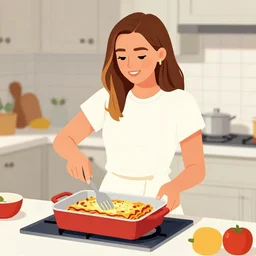 hailey williams cooking lasagna in the kitchen