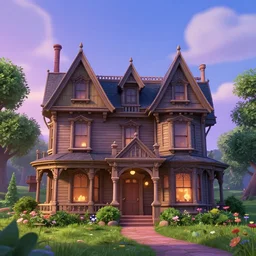 gothic victorian house in the country, pixar, sparkly,