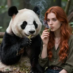 Panda smoking weed by wlop and Julia Razumova, realistic, photorealistic, hyperrealistic, unreal engine, octane, deviantArt, trending on artstation, artstation HQ