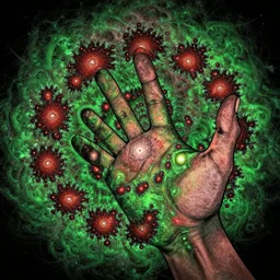 a mandelbrot fractal of a hand by junji ito