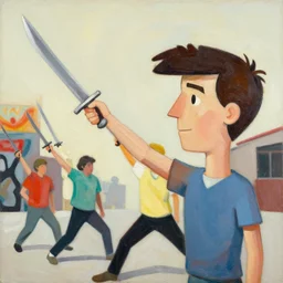 greg manchess portrait people throwing swords, profile picture, organic painting, sunny day, matte painting, bold shapes, hard edges, street art, trending on artstation, by huang guangjian, gil elvgren, ruan jia, randy vargas, greg rutkowski