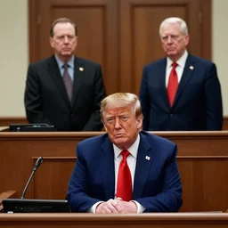 film still of Donald Trump on trial with Saul Goodman as his lawyer