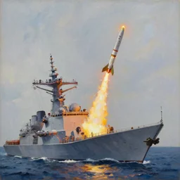 arleigh burke class destroyer launches missiles, oil on canvas, 1 8 8 2
