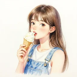 a girl with the ice cream watercolor colored pencil painting trending on artstation