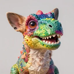 colorful dinosaur face looks like hairy chihuahua. render vray redshift octane. 4 k cgsociety volumetric lighting