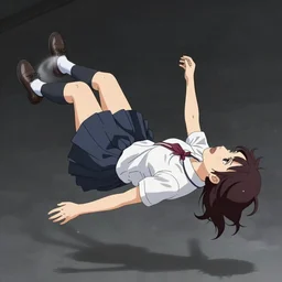 anime still of the scene where the girlfriend falls backward into time, emotional and expressive, studio quality work