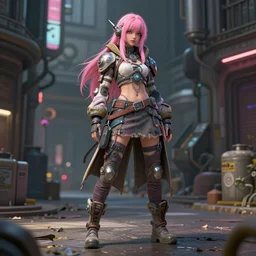 full body character, pink hair female shaman, cyberpunk intricate streetwear, dystopian, trending on artstation, beautiful, intricate complexity, digital painting, anime, disney, pixar, 8 k, hd, dof, kodak film, volumetric lighting, subsurface scattering, photorealistic, octane render, extreme details
