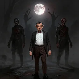 an ultra matte painting of mister bean in the style of bloodborne, concept art by art by john collier and albert aublet and krenz cushart, scary shadows, blood moon eclipse, octane render, liminal space