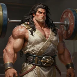 painted portrait of rugged thick very [ roided ] and [ veiny ] beautiful female weightlifter [ samus aran ], big wide face, long hair, upper body, robe fantasy intricate elegant highly detailed digital painting, artstation, concept art, smooth, atmospheric lighting sharp focus illustration art by craig mullins greg rutkowski