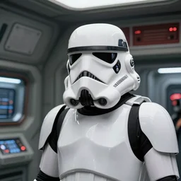 closeup of stormtrooper in an engine room on a spaceship. interior design. ralph mcquarrie scene. clear photo by keith parkinson, walter simonson, syd mead, keith parkinson, frank miller, ultra detailed
