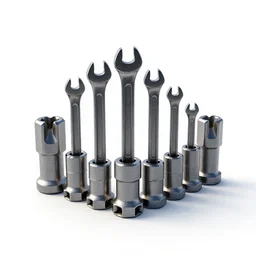 voxel socket wrench set, stylized 3d render, isolated on a pure white background, centered, entire object in frame, sharp focus, soft studio lighting