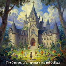 \'The Campus of a Japanese Wizard College\', a fantasy painting by greg rutkowski and thomas kinkade, trending on artstation