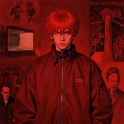 only with red, balenciaga fashio portrait, dorohedoro vibes, in the style of beksinski, parts by edward hopper, parts by michael sowa, parts by yue minjun, intricate composition, red by caravaggio, highly quality, highly detailed, masterpiece, red light, artstation, 4 k