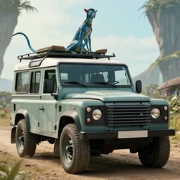 a cinematic film still of a land rover in avatar