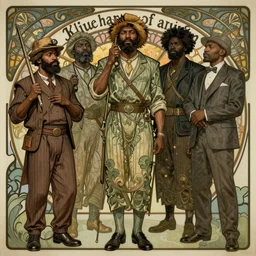newly freed slaves celebrating by artgerm, cushart krenz, greg rutkowski, mucha and norman rockwell. art nouveau. gloomy colors, sharp edges. ultra clear detailed. 8 k. elegant, intricate, octane render