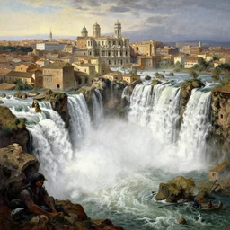 waterfall flooding an entire city of rome. highly detailed painting by gaston bussiere, craig mullins, j. c. leyendecker