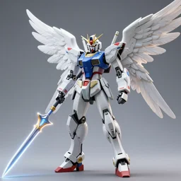 futuristic robot angel weilding a spear made of light, 8k, realistic, real life, 3d render, ultra 8k, hyper realistic, photo, gundam