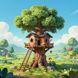 Distant lands, Finn and Jake, tree house, cartoon network, very coherent symmetrical artwork, cinematic, hyper realism, high detail, octane render, unreal engine, 8k, Vibrant colors, Smooth gradients, High contrast