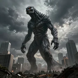 A photo of a tall long monster looming ominously on city, 4k, high-resolution, dramatic photography