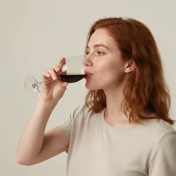 a woman drinking wine, auburn hair, limited neutral palette, by pascal campion, petros afshar, anton fadeev, dean ellis, randolph stanley hewton, beautiful graphic full body portrait, propaganda poster art 1 9 7 0 s illustrated advertising art, painterly character design
