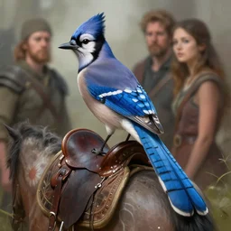 blue jay with a saddle mount, art by artgerm and greg rutkowski and magali villeneuve, d & d, fantasy, highly detailed, digital painting, trending on artstation, concept art, sharp focus, illustration