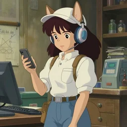 a anthromorphic humanoid cute hellhound female engineer in the style of studio ghibli in the style of 8 0 s anime in the style of slice of life anime trending on artstation deviantart pinterest detailed realistic hd 8 k high resolution