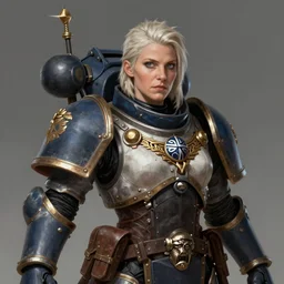 Angela Rayner as a Warhammer 40k Battle Sister, portrait, highly detailed, intricate, concept art, artstation