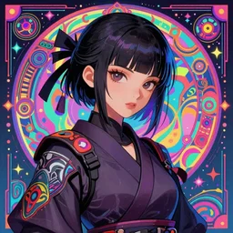 hyper detailed ultra sharp of a beautiful ninja girl. trending on artstation, vaporwave aesthetic, synthwave, colorful, psychedelic, ornate, intricate, digital painting, concept art, smooth, sharp focus, illustration, art by artgerm and greg rutkowski and alphonse mucha, 8 k