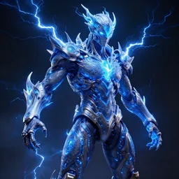 photography of a hyper realistic highly detailed stunning humanoid creature, controls complex and highly detailed blue lightning storms as a super power. professionnal digital art, artstatiom, stuning, intricate, complex, unreal engine 5.