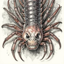 bruce campbell's head is the front part of a centipede, by weta fx, by yoshitaka amano, ink, watercolor, angry, divine, insanely detailed and intricate, hypermaximalist, elegant, ornate, hyper realistic, super detailed