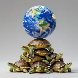 a stack of turtles with earth on top