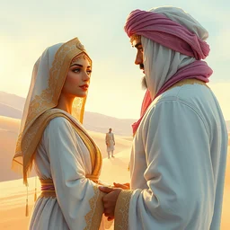 bedouin in the desert, highly detailed, gold filigree, romantic storybook fantasy, soft cinematic lighting, award, disney concept art watercolor illustration by mandy jurgens and alphonse mucha and alena aenami, pastel color palette, featured on artstation