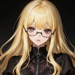 attractive long blonde haired with bangs gothic magical girl anime character with glasses screenshot, anime, intricate, sharp focus, illustration, highly detailed, digital painting, cell shaded, concept art, matte, art by ilya kuvshinov and kyoto animation and wlop, anime character by ruan jia and greg rutkowski, studio quality, masterpiece
