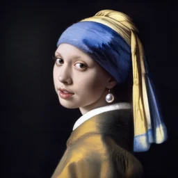 An extremely beautiful studio photo based on the painting of the girl with a pearl earring, 20 years old, bokeh, 90mm, f/1.4, trending on artstation
