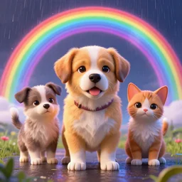 photorealistic puppies, kittens, and rainbows. hyperdetailed photorealism, 1 0 8 megapixels, amazing depth, high resolution, 3 d shading, 3 d finalrender, 3 d cinematic lighting, glowing rich colors, artstation concept art.