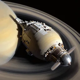 spaceship with ion thruster near saturn, nasa picture, hyper detailled, sparth