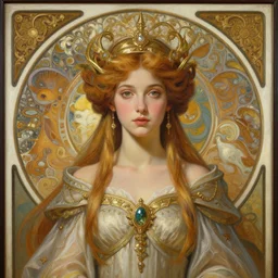 a oil painting of a elven queen, cute, fantasy, intricate, elegant, highly detailed, centered, digital painting, artstation, concept art, smooth, sharp focus, illustration, art by artgerm and h r giger and alphonse mucha