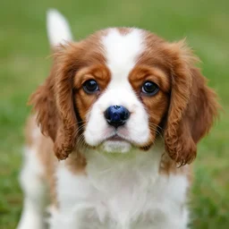 a cavalier King Charles puppy with a blueberry on its nose