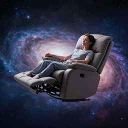 recliner chair floating in space, acupuncture treatment, rendered in octane, 8 k, photorealistic person receiving acupuncture, galactic background, dreamy, dramatic lighting, universe scale