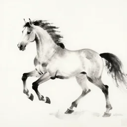 beautiful serene horse, healing through elegant motion, minimalistic ink aribrush painting on white background