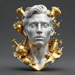 complex 3 d render, rendered in cycles, hedonism human - centric visage, ultra detailed, focus on purpose, platinum and gold sculpture of gluttony, avarice and hoarding, proportional, trending quality, misanthropic, digital art
