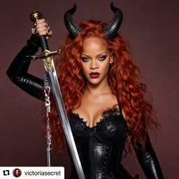 petite intense redhead rihanna victoria secret as valkyrie instagram damned interresting amazon vampire horned succubus demon in style of raphaelite mucha league of legends craig mullins young girl femme fatale artstation 4 k ultra - detailed skinny artstation saint goddess mistress sword mistress eyes black latex