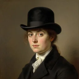 portrait of a woman wearing a bowler hat, by thomas eakins.