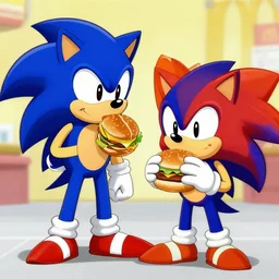 Sonic and Tails eating mcdonalds' burger