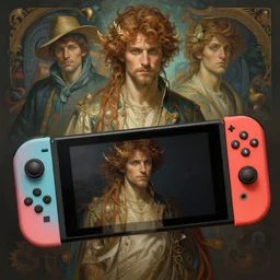 Human version of a Nintendo Switch, Mark Edward Fischbach, intricate, highly detailed, digital painting, artstation, concept art, smooth, sharp focus, illustration, Unreal Engine 5, 8K, art by artgerm and greg rutkowski and alphonse mucha